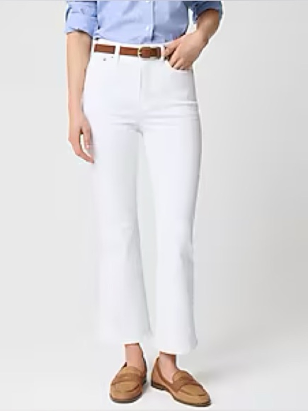 J.CREW FACTORY Mid Rise White Denim Flare Crop White Jean Size 30 Raw Hem